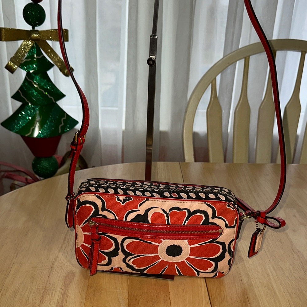 Coach 2013 Floral Crossbody Bag - Red and Black